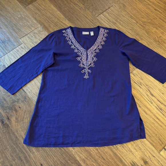 Chico's Size 1 Purple Embellished Embroidery Lace Bead Cotton Top Women'… - Picture 5 of 14